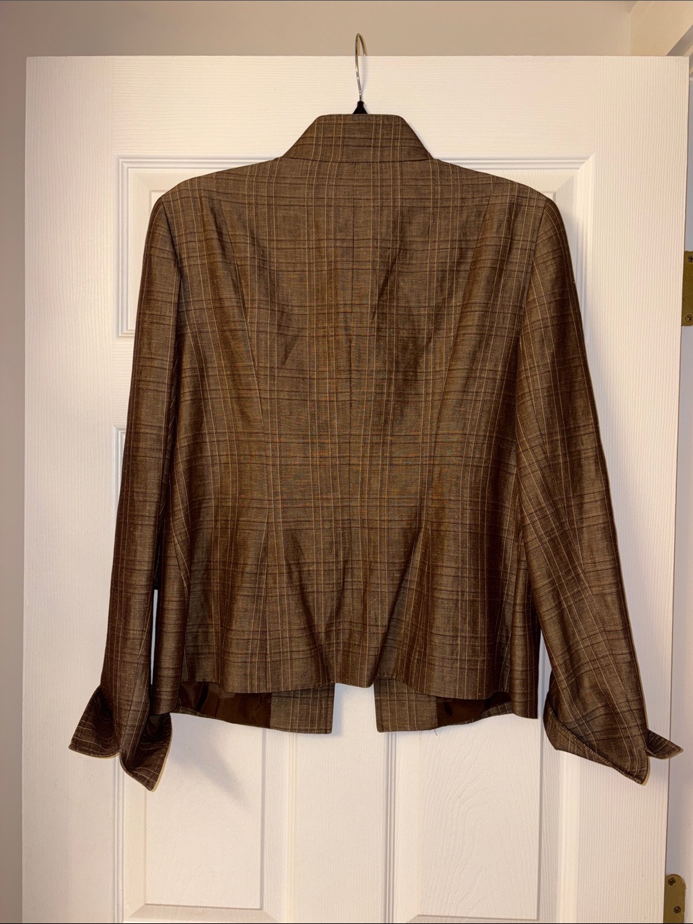 Lafayette 148 Blazer Jacket in Brown Plaid Wool Linen blend - Picture 2 of 8